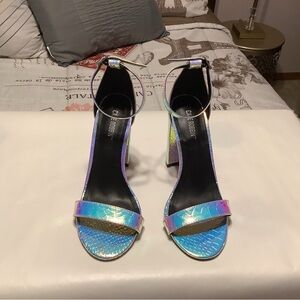 Ladies  Silver Print block heel sandals